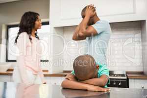 Mother and father arguing in the kitchen