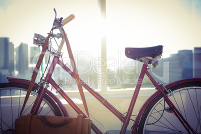 Close up view of a red bicycle