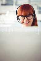 Attractive hipster woman with headset