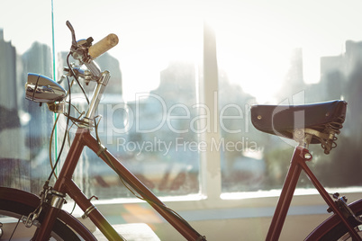 Close up view of a red bicycle