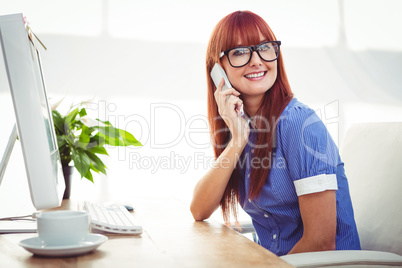 Smiling hipster woman on phone Smiling hipster woman on phone