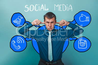 man in shirt tie his ears fingers deaf social media infographics