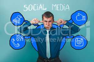 man in shirt tie his ears fingers deaf social media infographics