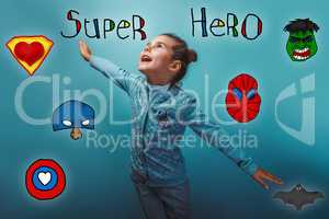 Girl spread his arms wide superhero super power of the photo stu