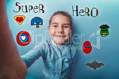 hand girl smile super hero super power at the photo studio Icon