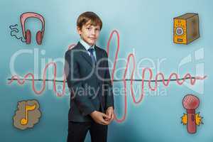 Teenage boy in suit business style folded his hands and is looki