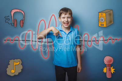 teenage boy laughing and showing his finger down the sound wave