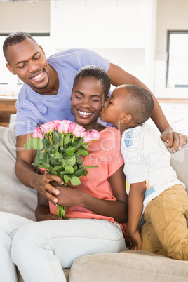 Smiling family having fun together