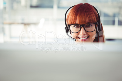 Attractive hipster woman with headset