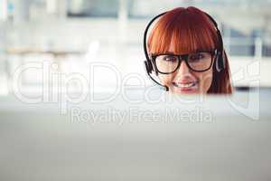 Attractive hipster woman with headset