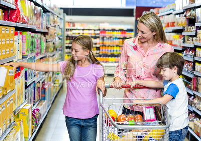 Mother and kids at the supermarket