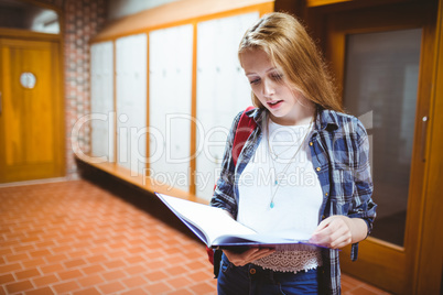 Focused student standing and studying