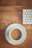 Business desk with coffee cup and keyboard