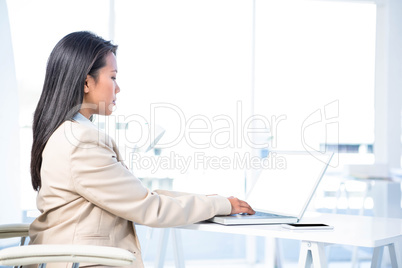 Serious businesswoman using laptop