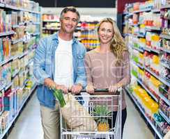 Happy smiling couple doing shopping