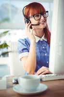 Attractive hipster woman with headset