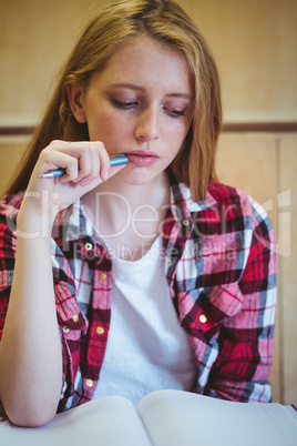 Focused student studying on notebook