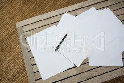 Papers on wooden table