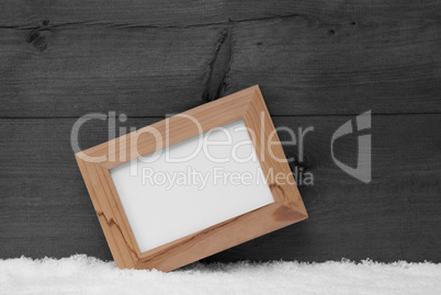 Gray Christmas Card With Picture Frame And Copy Space, Snow