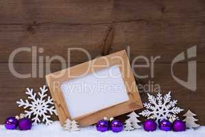 Purple Christmas Decoration, Copy Space, Snow