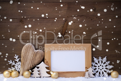 Golden Christmas Decoration, Snow, Copy Space, Snowflakes