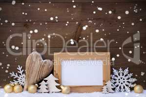 Golden Christmas Decoration, Snow, Copy Space, Snowflakes