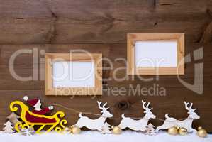 Santa Claus Sled, Reindeer, Snow, Copy Space, Two Frame
