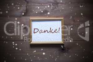 Golden Picture Frame With Danke Means Thank You And Snowflakes