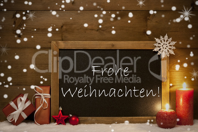 Card, Blackboard, Snowflakes, Frohe Weihnachten Mean Christmas