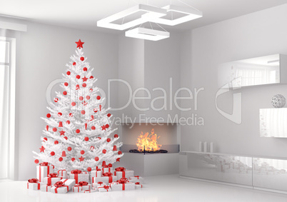 White christmas tree in the room 3d render