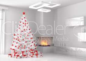 White christmas tree in the room 3d render