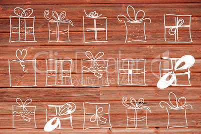 Concept Illustration Of Gifts, Copy Space, Wooden Background