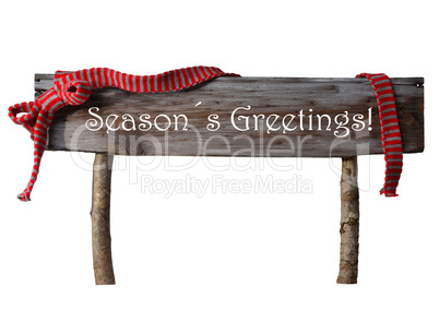 Brown Isolated Christmas Sign Seasons Greetings, Red Ribbon