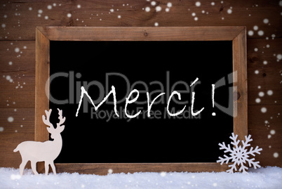 Vintage Christmas Card, Blackboard, Snow, Merci Mean Thank You