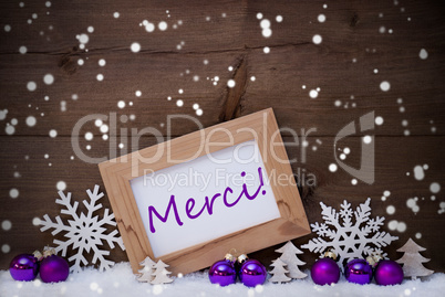 Purple Christmas Decoration, Snow, Merci Mean Thanks, Snowflakes