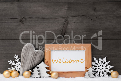 Golden Gray Christmas Decoration, Snow, Welcome