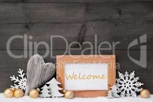 Golden Gray Christmas Decoration, Snow, Welcome