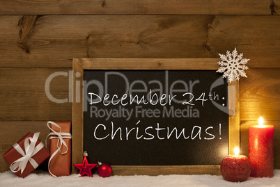 Festive Christmas Card, Blackboard, Snow, Candles, December 24th