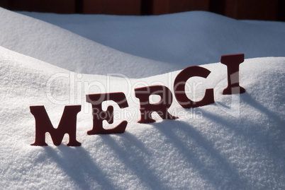 Christmas Card With Snow, Merci Mean Thank You