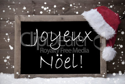 Gray Card, Chalkboard, Joyeux Noel Mean Merry Christmas, Snow