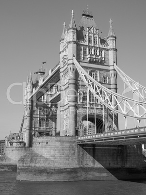 Black and white Tower Bridge in London