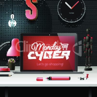Cyber Monday online shopping and marketing concept, vector illustration.