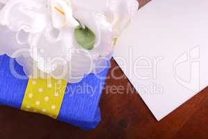color gift boxes on wooden background