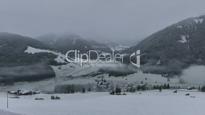 time lapse dancing fog clouds over prags winter valley dolomites 11700