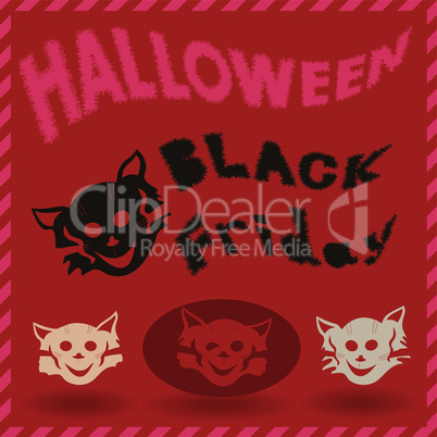 Halloween and Black Friday pattern with cat stencils
