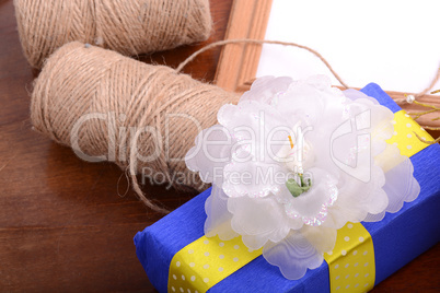 color gift boxes on wooden background