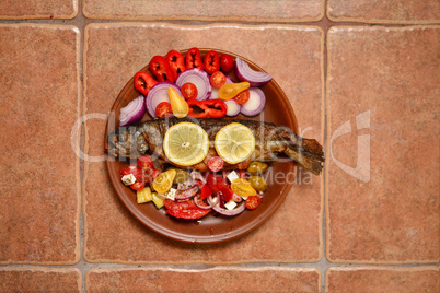 Grilled trout, view from above