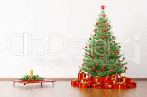 Interior of a room with christmas tree 3d render