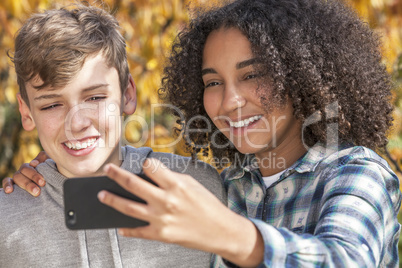 Mixed Race Teenagers Boy & African American Girl Selfie