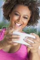 African American Woman Taking Selfie Photograph Smartphone